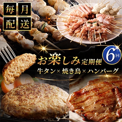 【毎月定期便】桜文 お楽しみセット 焼き鳥/牛タン/黒毛和牛 BIGハンバーグ 全6回 G1061