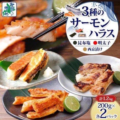 サーモンハラス 3種 食べ比べ 200g 各2パック 昆布塩 明太子 西京漬け 010B1808