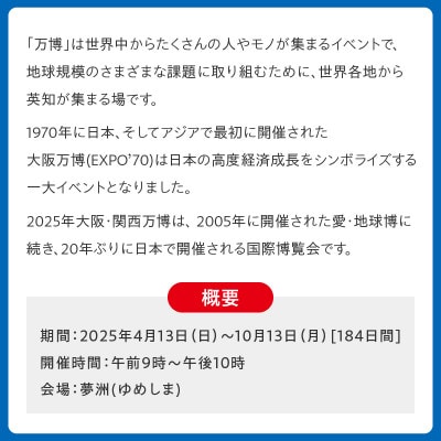 【早割1日券】2025年日本国際博覧会 大阪・関西万博 入場チケット(中人1名分) 099W058