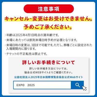 【開幕券】2025年日本国際博覧会 大阪・関西万博 入場チケット(小人1名分) 099W065