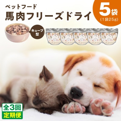 【毎月定期便】馬肉フリーズドライ ペットフード 25g×5袋(犬猫用 国産)  099Z358全3回