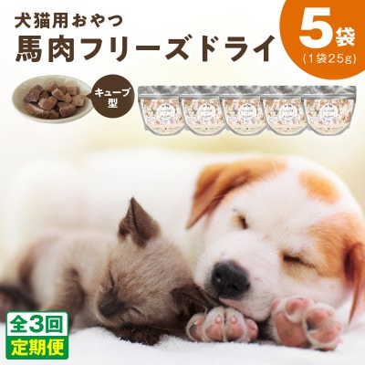 【毎月定期便】馬肉フリーズドライ 犬猫用おやつ 25g×5袋(犬猫用 国産)全3回 099Z358