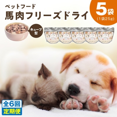 【毎月定期便】馬肉フリーズドライ ペットフード 25g×5袋(犬猫用 国産)  099Z362全6回