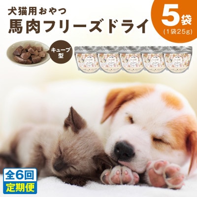 【毎月定期便】馬肉フリーズドライ 犬猫用おやつ 25g×5袋(犬猫用 国産)全6回 099Z362