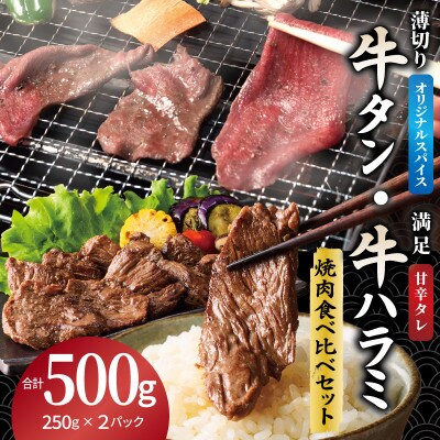 牛タン焼肉 オリジナルスパイス&牛ハラミ甘辛 食べ比べ焼肉セット 合計500g(250g×2P)