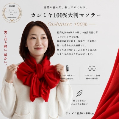 100%ピュアカシミヤマフラー レッド フリンジ無し