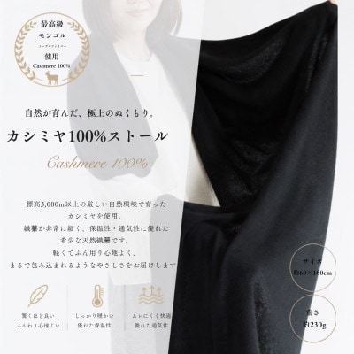 100%ピュアカシミヤ・大判ストール ブラック フリンジ無し