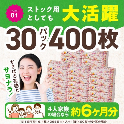 ソフトパックティッシュ 30パック×400枚 200組 ピュアパルプ100% ALOHAS