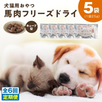 【毎月定期便】馬肉フリーズドライ 犬猫用おやつ 25g×5袋(犬猫用 国産)全6回