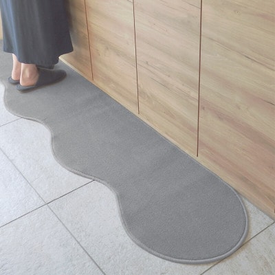 北欧風キッチンマット ラグマットタイプ ピーナッツ型 シルバーグレー 抗菌防臭 diw0002