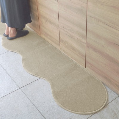 北欧風キッチンマット ラグマットタイプ ピーナッツ型 アッシュベージュ 抗菌防臭 diw0001