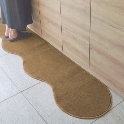 北欧風キッチンマット ラグマットタイプ ピーナッツ型 オーカー 抗菌防臭 diw0011