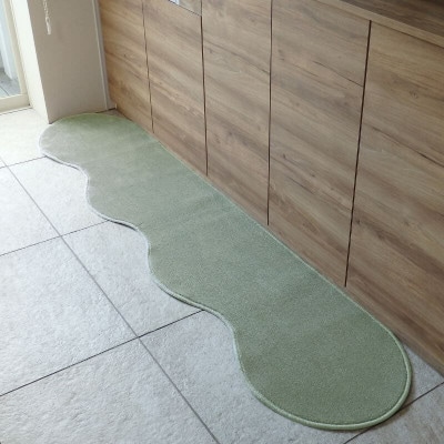 北欧風キッチンマット ラグマットタイプ ピーナッツ型 アッシュミント 抗菌防臭 diw0045