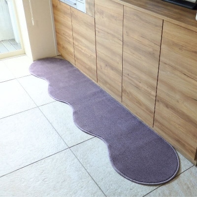 北欧風キッチンマット ラグマットタイプ ピーナッツ型 モーブ 抗菌防臭 diw0055