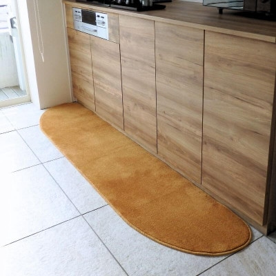 北欧風キッチンマット ラグマットタイプ ゆりかご型 オーカー 抗菌防臭 diw0067