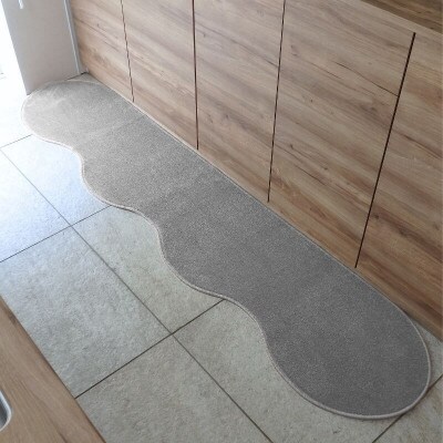 北欧風キッチンマット ラグマットタイプ ピーナッツ型 シルバーグレー 抗菌防臭 diw0086