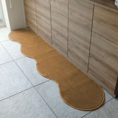 北欧風キッチンマット ラグマットタイプ ピーナッツ型 オーカー 抗菌防臭 diw0095