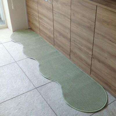 北欧風キッチンマット ラグマットタイプ ピーナッツ型 アッシュミント 抗菌防臭 diw0129