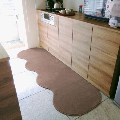 北欧風キッチンマット ラグマットタイプ ピーナッツ型 ココア 抗菌防臭 diw0266