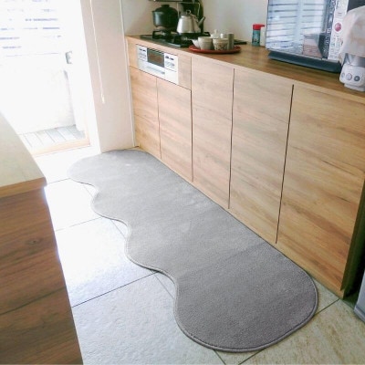 北欧風キッチンマット ラグマットタイプ ピーナッツ型 シルバーグレー 抗菌防臭 diw0338