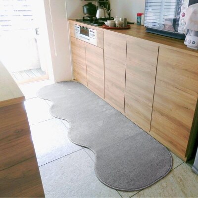北欧風キッチンマット ラグマットタイプ ピーナッツ型 シルバーグレー 抗菌防臭 diw0380