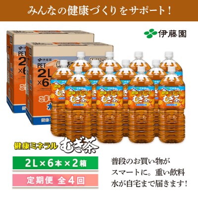 『定期便:全4回』健康ミネラルむぎ茶2L×6本×2箱【50001701】