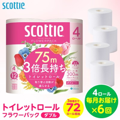 【毎月定期便】 トイレットペーパー ダブル 4ロール スコッティ 全6回_186-6718