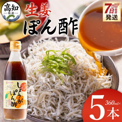 生姜ぽん酢 360ml×5本 ポン酢 高知 しょうが 調味料 セット 高知県 Xnb-0016