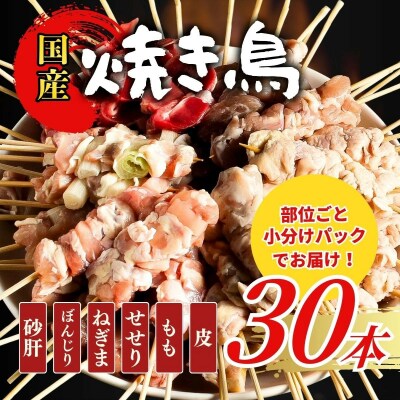 【職人手刺し】国産焼き鳥 6種30本 【部位別パック】小分けパック(生串・冷凍)