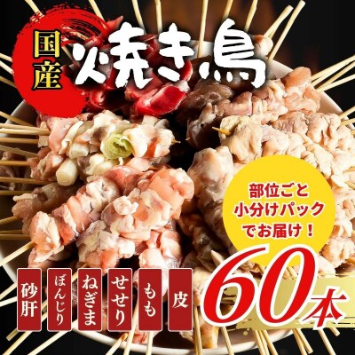 【職人手刺し】国産焼き鳥 6種60本 【部位別パック】小分けパック(生串・冷凍)