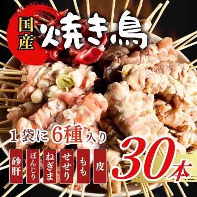 【職人手刺し】国産焼き鳥 6種30本 【バラエティパック】小分けパック(生串・冷凍)