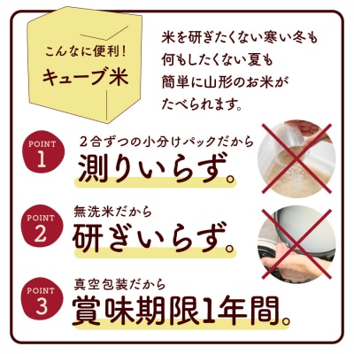 R8年産 無洗 米 つや姫 キューブ 2合 40個 12kg 小分け 山形 真空 0059-2602