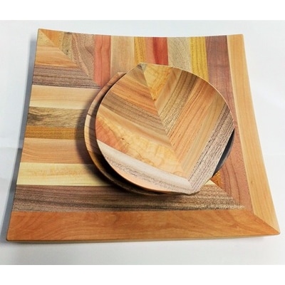 【果樹から生まれたくだものうつわ】スクエア皿(大)1枚・木の葉皿ミニ2枚セット　0058-2202