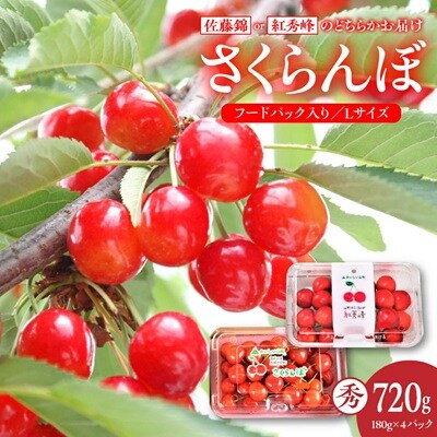 さくらんぼ(佐藤錦か紅秀峰)720g(180g×4パック)　フードパック入り　0020-2607