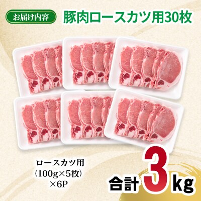 宮崎県産豚肉ロースカツ用30枚セット5枚入り×6パック 合計約3kg[2994]