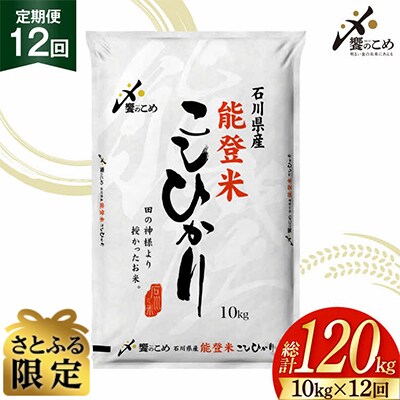 【さとふる限定】 米 定期便 能登米 こしひかり 10kg 12回 総計120kg 38601406