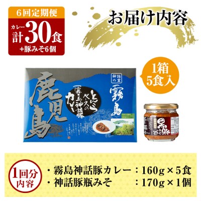 《6回定期便》霧島神話豚 レトルトカレー(5食)・豚みそ1個セット【富士食品】A0-233-B