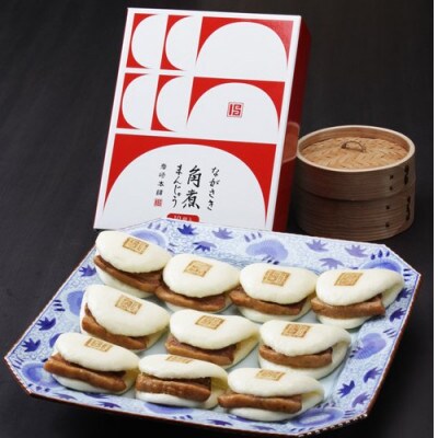 【毎月定期便】【岩崎本舗】長崎角煮まんじゅう 10個 箱入り(長与町)全6回