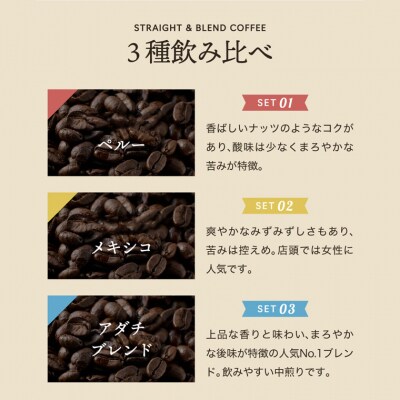 カフェ・アダチ人気のアダチブレンドとメキシコ・ペルー詰め合わせセット(100g×3種)ST-024