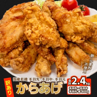 訳あり 唐揚げ 2.4kg 手羽先 手羽元 手羽中 ハーフ 各400g×2 GG006-x