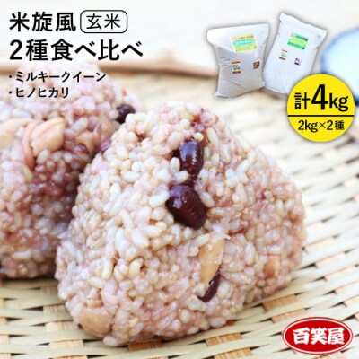 【栽培期間中農薬不使用】米旋風 玄米 2kg×2種  食べ比べセット[ABF012]