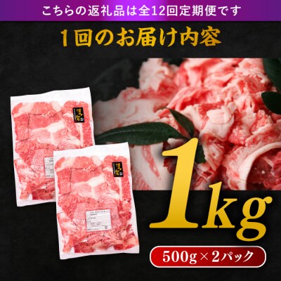 【全12回定期便】 博多 和牛 切り落とし 1kg(500g × 2P) [ABH016]