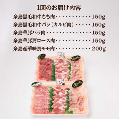 【全3回定期便】焼肉・バーベキューセット 計800g 糸島市/糸島ミートデリ工房 [ACA272]