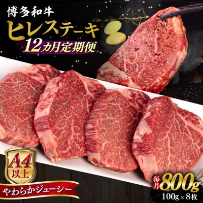 【全12回定期便】博多和牛 ヒレステーキ100g×8枚 糸島市/ヒサダヤフーズ[AIA092]
