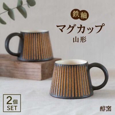 鉄釉 マグカップ(山型) 2個セット 糸島市/醇窯 やきもの コップ マグ ペア [AOE004]