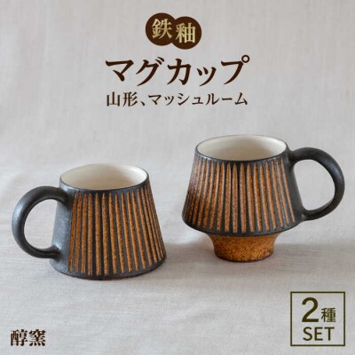 鉄釉マグカップ(山型、マッシュルーム)2個セット 糸島市/醇窯[AOE006]