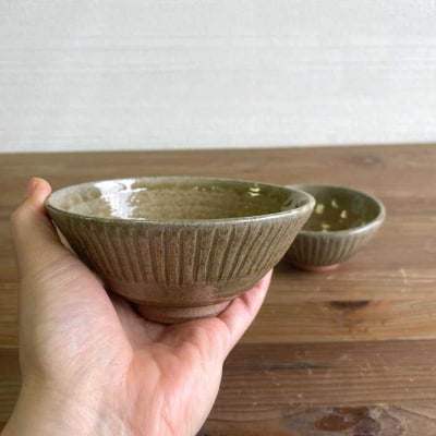 黄唐津 しのぎ飯碗(夫婦茶碗) 糸島市/高麗窯【いとしまごころ[AOZ010] 食器 お茶碗