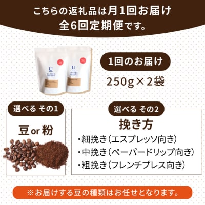 【全6回定期便】種類おまかせ中煎りコーヒー定期便【選べる豆or粉[AQF016]