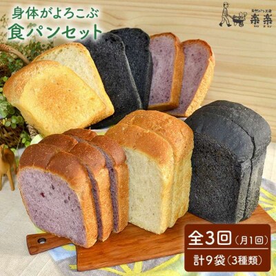 【全3回定期便】身体がよろこぶ食パン3種セット(卵/乳製品不使用)天然パン工房楽楽[AVC013]
