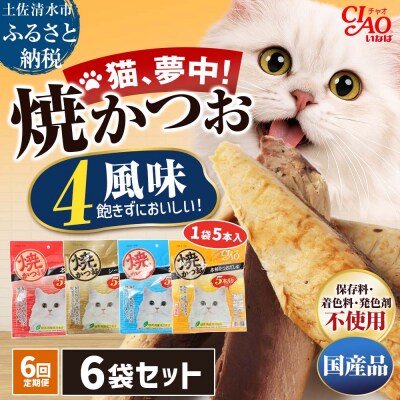 キャットフード いなば チャオ・焼かつお 全4風味(5本入×6袋セット)×6回定期便【J00098】